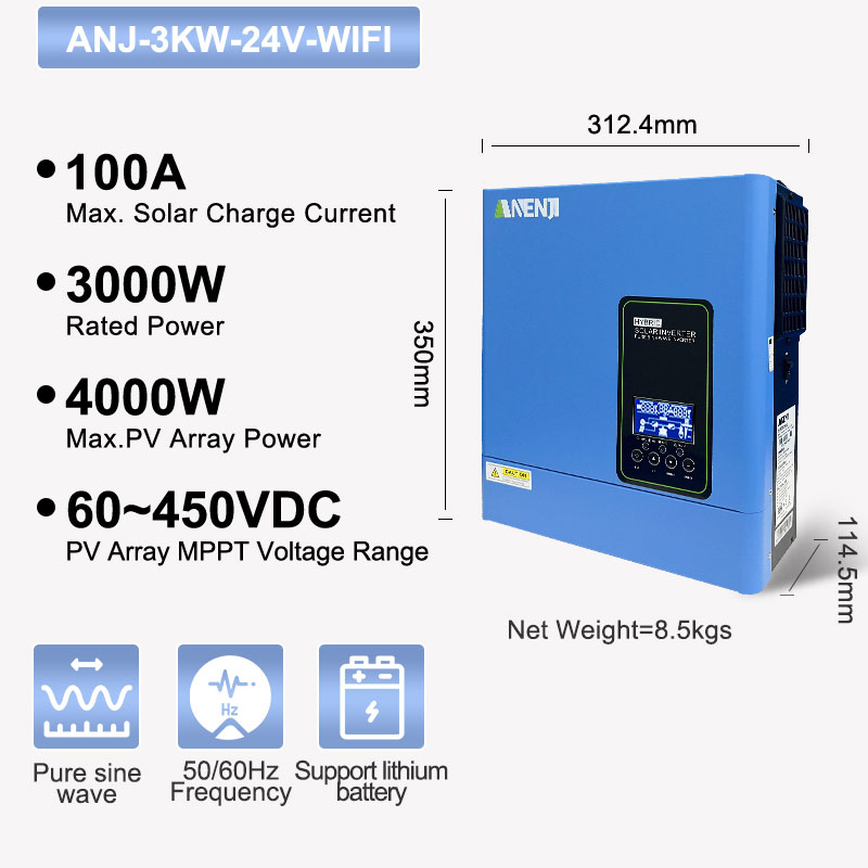 Inverter Pure Sine Wave 60Hz 120V 3000W - Гибридный инвертор 24В 3000Вт 120В для