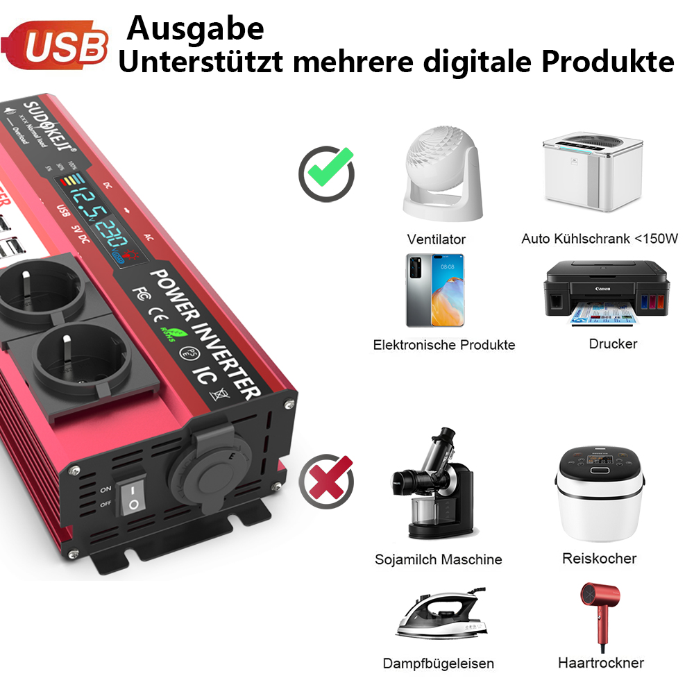 Инвертор 12В в 220В, пиковая м – обзор и цена Power Inverter 12V 220V 4000W Continuous