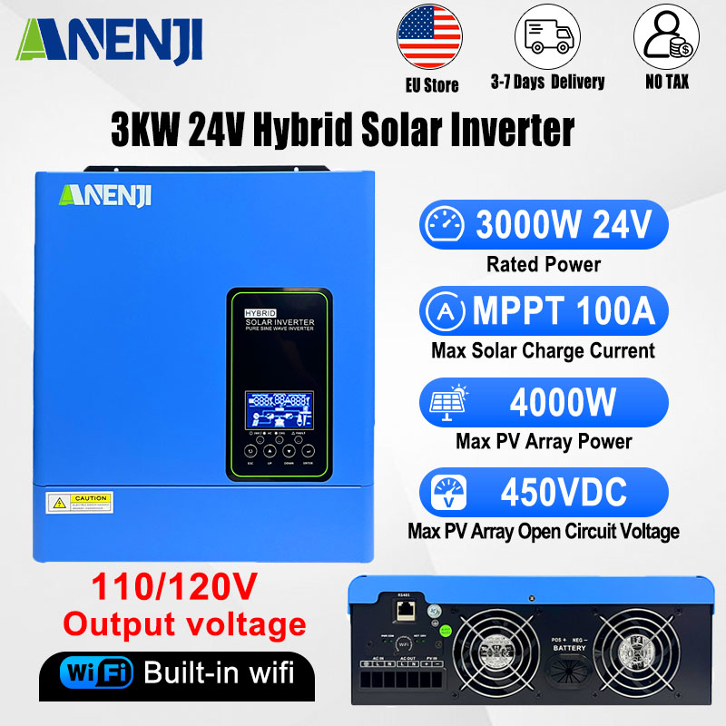 Гибридный инвертор 24В 3000Вт  – обзор и цена Inverter Pure Sine Wave 60Hz 120V 3000W